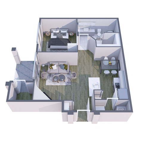 Floor plan for 1 bed, 1 bath, 707 sqft